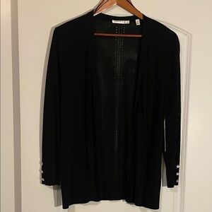 Cyrus Black Open-Front Cardigan with Pearly Cuff Buttons Size Medium